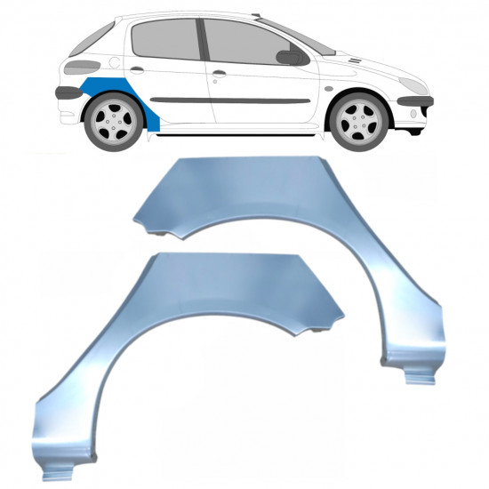 Panneau de réparation arc d'aile arrière pour Peugeot 206 1998- / Gauche+Droit / Ensemble 9670