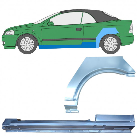 Réparation bas de caisse + passage de roue arrière pour Opel Astra G 2001-2006 CABRIO / Gauche / Ensemble 12593