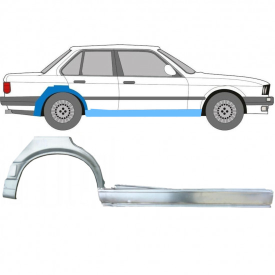 BMW 3 E30 1987-1994 4 PORTE PASSAGE DE ROUE ARRIÈRE + PANNEAU DE RÉPARATION DU SEUIL / SET / DROIT