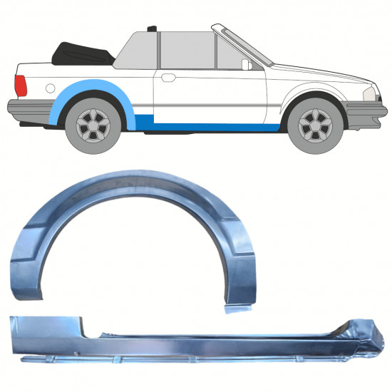 Réparation bas de caisse + passage de roue arrière pour Ford Escort 1981-1990  CABRIO / Droite / Ensemble 12586