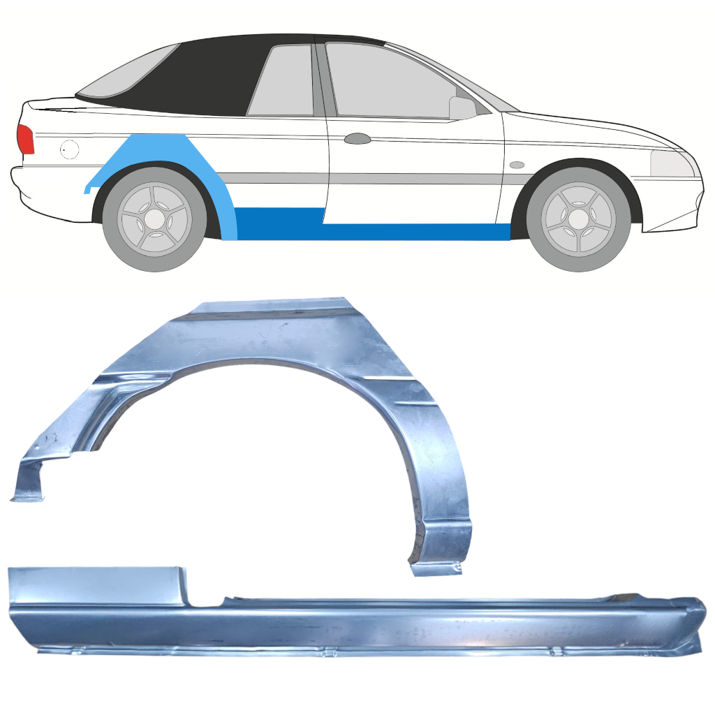 Réparation bas de caisse + passage de roue arrière pour Ford Escort 1990-2000  CABRIO / Droite / Ensemble 12589