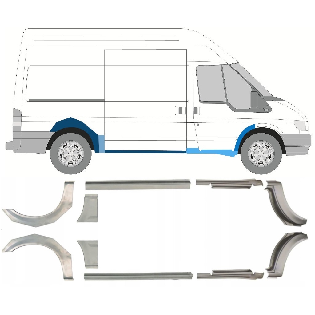Réparation Bas De Caisse + Passage De Roue Arrière Pour Ford Transit 2000-2013 / Mwb / Gauche+Droit / Ensemble 10637