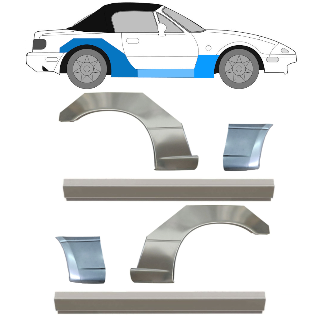 Réparation bas de caisse + aile avant + aile arrière pour Mazda MX-5 1989-1998 / Ensemble 12582