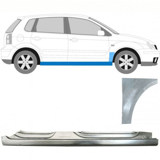 Panneau de réparation du seuil + panneau de réparation de l'aile avant pour VW Polo 2001-2009 / Droite / Ensemble 8729