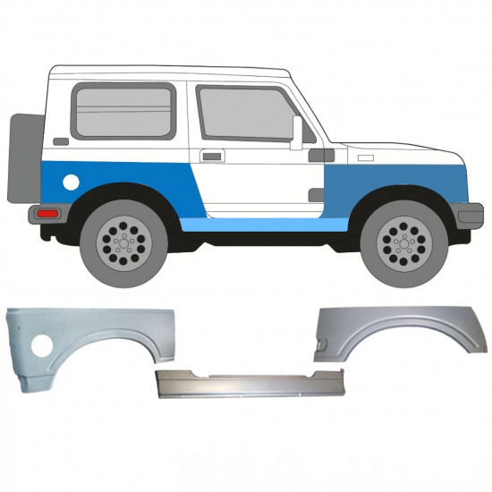 SUZUKI SAMURAI 1981-2004 PANNEAU DE L\'AILE AVANT + PANNEAU D\'AILE ARRIÈRE + PANNEAU DE RÉPARATION DU SEUIL / DROIT