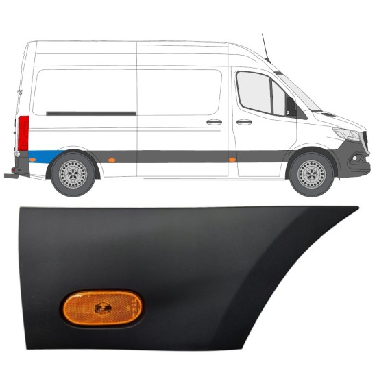 Moulure latérale de l'aile arrière avec lampe pour Mercedes Sprinter 2018- / Droite / Ensemble 12966