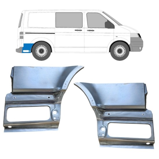 Panneau de réparation arc d'aile arrière, partie inférieure derrière la roue pour Volkswagen Transporter T5 2003-2015 / Gauche+Droit / Ensemble 16264