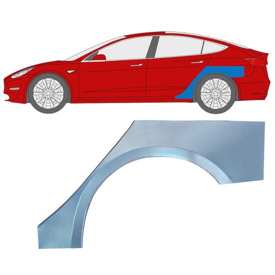 Panneau de réparation arc d'aile arrière pour Tesla Model 3 2017-2023 / Gauche 16374