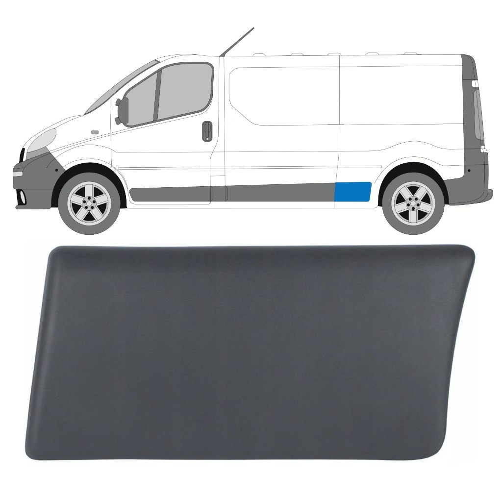 Panneau Moulure Bande Latérale Droite Courte – Compatible Opel/Vauxhall Vivaro A, Renault Trafic II, Nissan Primastar 2001-2013
