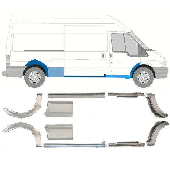 Réparation bas de caisse + passage de roue arrière pour Ford Transit 2000-2013 / LWB / Gauche+Droit / Ensemble 10630