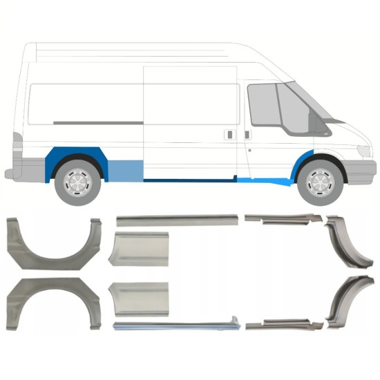 Réparation bas de caisse + passage de roue arrière pour Ford Transit 2000-2013 / LWB / Gauche+Droit / Ensemble 10640