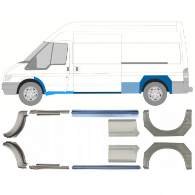 FORD TRANSIT 2000-2013 EMPATTEMENT LONG PASSAGE DE ROUE ARRIÈRE + RÉPARATION DU SEUIL / DROIT + GAUCHE / SET