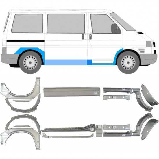 VW T4 1990- EMPATTEMENT COURT/EMPATTEMENT MOYEN 16x SEUIL DU PANNEAU DE RÉPARATION AILE / SET